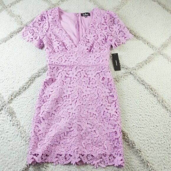 Lulu’s Sweetie Lavender Lace Flower Dress Womens Extra Small V-Neck - Picture 3 of 15